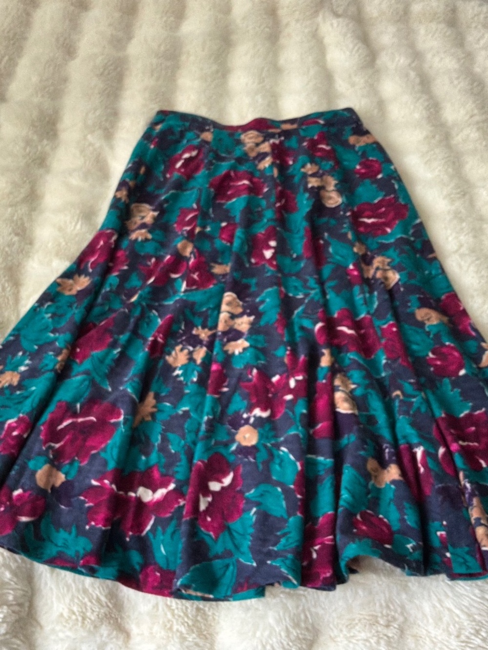 VTG Miss Olivia’s Jewel Tone Wool Blend Floral Midi Skirt 28” - 30” Waist, Small